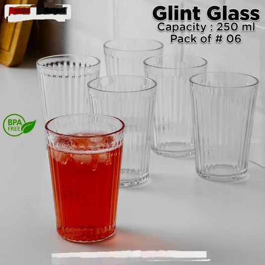 Glint Glass – Pack of 6 Clear Drinking Glasses (250ml)