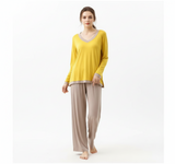 Yellow V-Neck T-Shirt with Contrast Trouser PJ Set