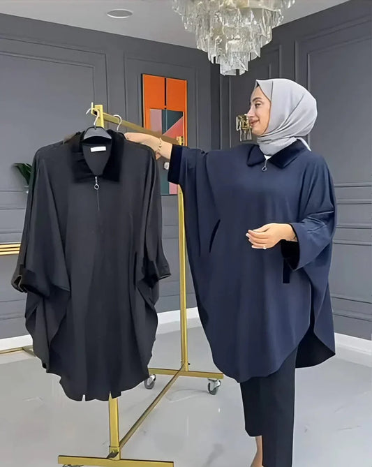 Zipper Shawl Poncho with Cozy Neck