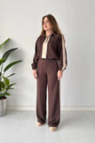 Zipper Twin Color Winter Fleece Fabric Track Suit Brown