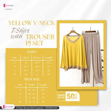Yellow V-Neck T-Shirt with Contrast Trouser PJ Set